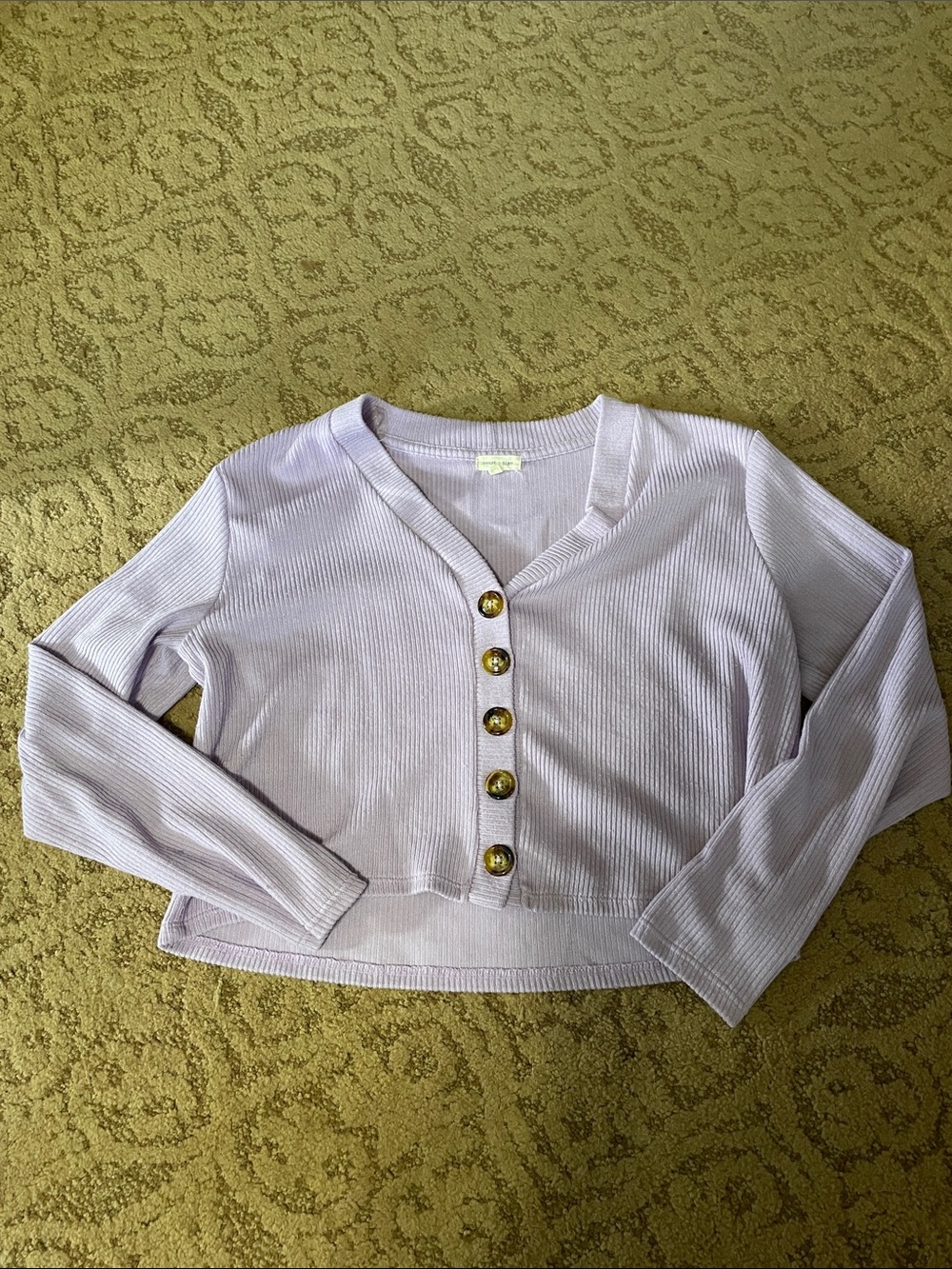 Lilac Cropped Ribbed Button-Front Women’s Sweater